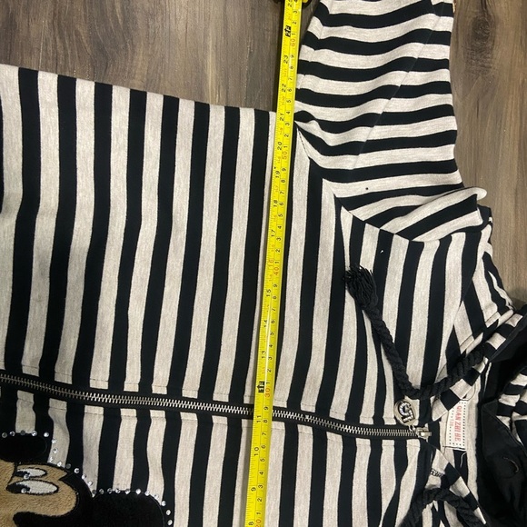 Black and White Mickey Mouse Striped Zip Up Hoodie - Picture 4 of 5